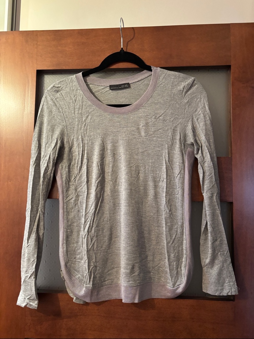 Zara Light Gray Long-Sleeve Tee with Lilac Trim
